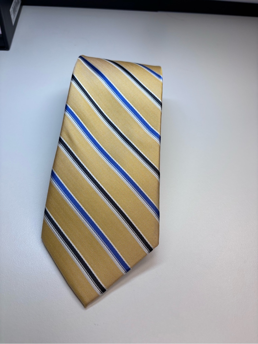 Ralph Lauren Chaps 100% Silk Gold Tie with Blue and Navy Diagonal Stripes NWOT